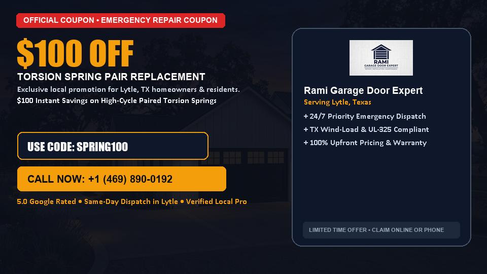 Rami Garage Door Expert $100 OFF Dual Torsion Spring Replacement in Lytle, TX