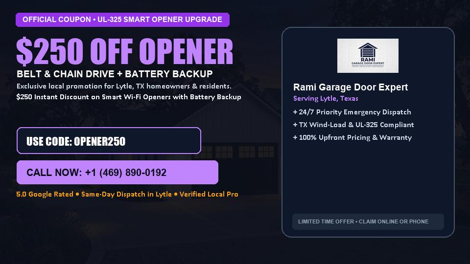 Rami Garage Door Expert $250 OFF Premium LiftMaster Opener Installation in Lytle, TX