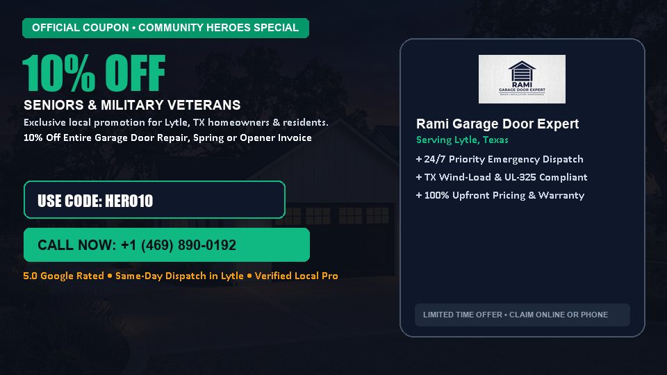 Rami Garage Door Expert 10% OFF Seniors & Military Veterans in Lytle, TX